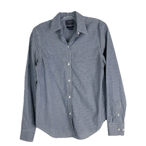 Chaps blue white gingham check preppy academia coastal button front top small - Picture 1 of 5